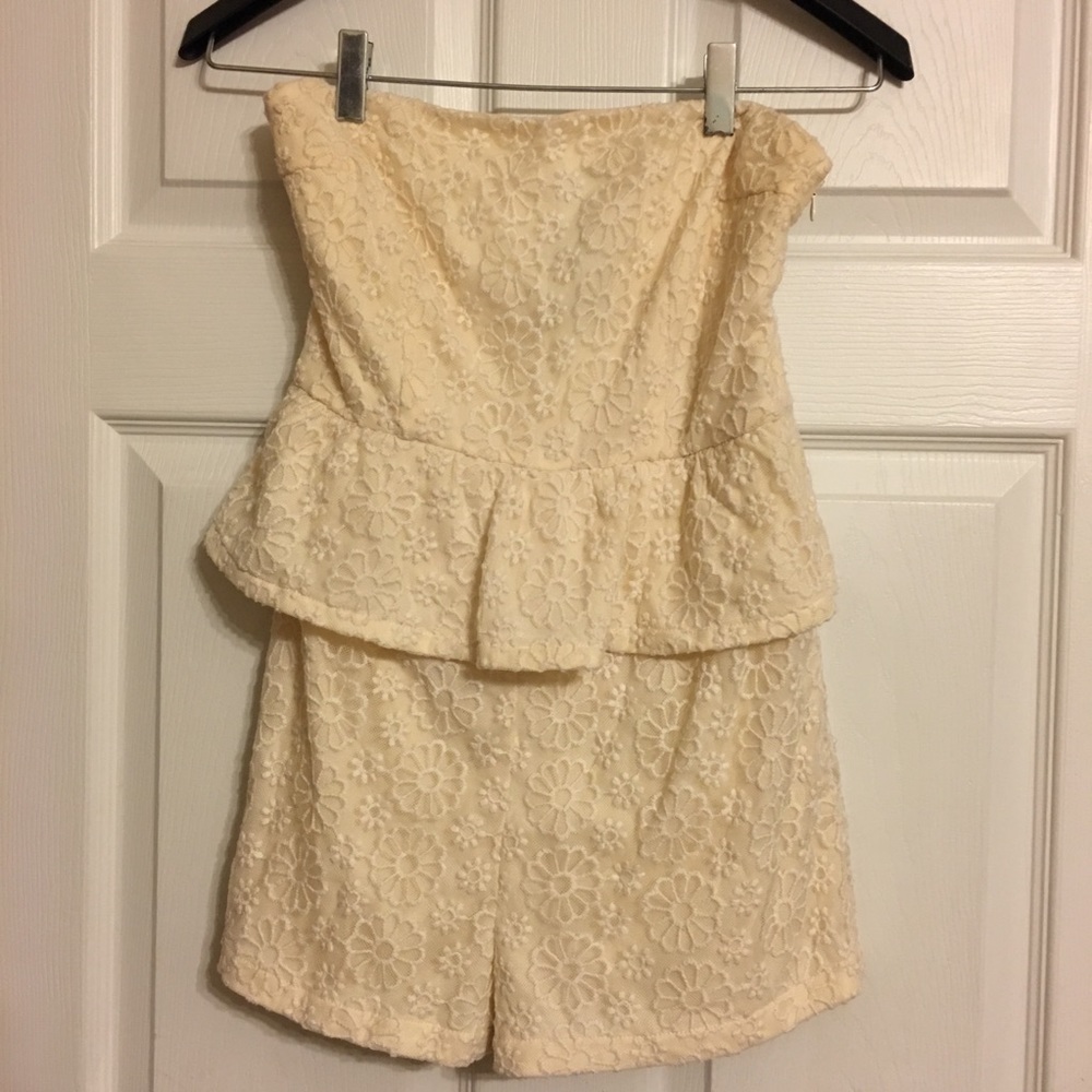 Cream ruffle flower romper